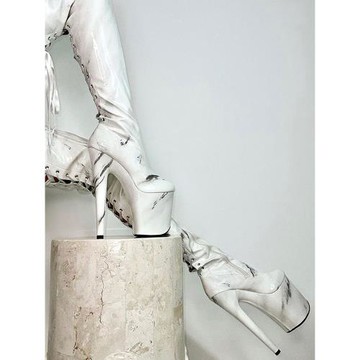 鋼管舞過膝靴性感系帶20cm超高跟厚底夜店模特長靴大碼細跟恨天高