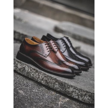 布洛克皮鞋男士商務正裝冬季真皮休閑英倫風西裝高級感結婚新郎鞋