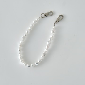 【TOXOXO】時尚隨行｜30cm(銀扣)： BLAC巴洛克珍珠短掛繩/腕繩