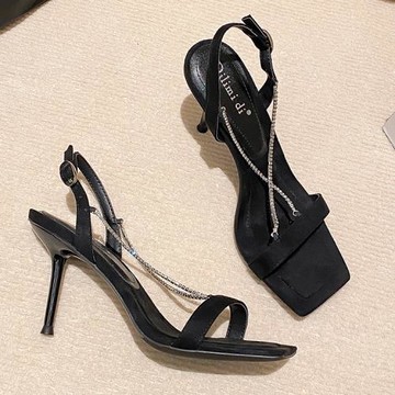 迪麗米迪 2025年新款仙女風時裝水鉆涼鞋女細跟一字帶高跟鞋夏季