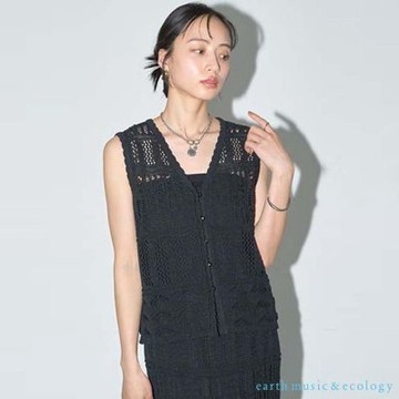 〈earth music〉鏤空鉤織V領背心上衣