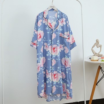 [韓國K.W.]現貨超寬袖舒服自在襯衫領百花齊放休閒家居服