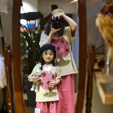 7751 人反覆選購🤎女童純棉短袖T恤夏裝新款薄款親子裝母女裝兒童洋氣韓版上衣春夏7QAI