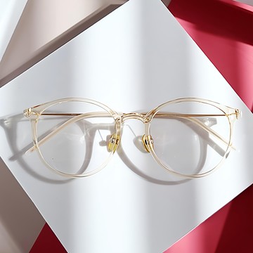 BEIMA 6G 矽膠374 圓角牛角框眼鏡框 附眼鏡盒 + 眼鏡布  M  米色