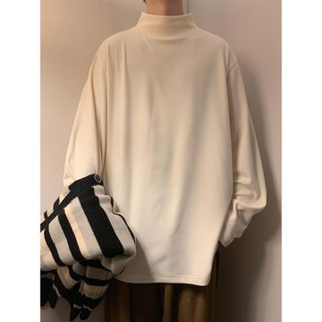 純色半高領德絨打底衫女2025新款寬松bf百搭情侶衛衣冬季保暖上衣