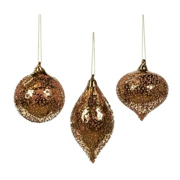 比利時 綺麗耶誕 玻璃聖誕掛飾三入組 金棕亮片
