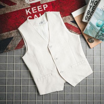 夏季薄款亞麻馬甲男士韓版修身西裝背心潮流休閑棉麻無袖坎肩外套