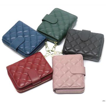 Sp house 甜美菱格全真羊皮手拿女用零錢包短夾(5色可選)