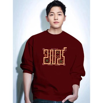 倉石一樹2025新年酒紅色圓領衛衣男士秋冬蛇年本命年創意百搭上衣