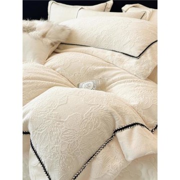 WOSS A類白色牛奶絨保暖四件套防靜電保暖雕花珊瑚絨被套加厚冬季