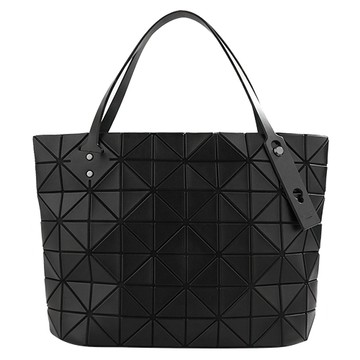 ISSEY MIYAKE  BAOBAO- BAOBAO 搖滾幾何方格7x10皮質拉鍊托特包(霧面黑)
