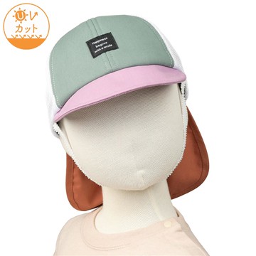 akachan honpo - 網眼棒球帽-彩色色塊 附防曬遮陽布-綠色