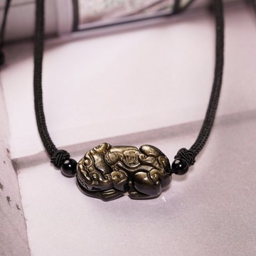 黑曜石貔貅項鏈夏女鎖骨鏈項圈吊墜情侶款一對黑繩編織男潮禮物