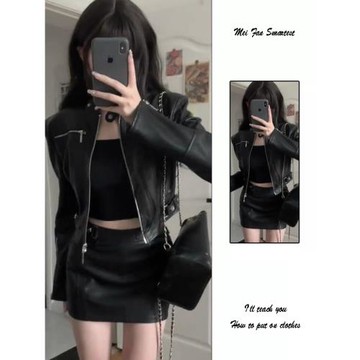 黑色機車服pu皮衣外套女秋季2026年新款辣妹設計感小眾短款皮夾克