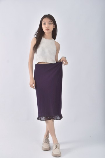 (L) 質感紡紗紫色長裙