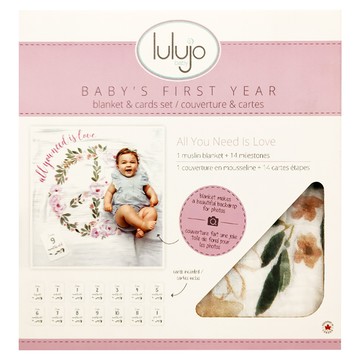 加拿大 lulujo 寶寶成長包巾卡片組 100%純棉 柔軟親膚 14張成長卡片  花海  1組