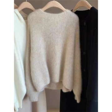 24年秋冬新款純羊毛衫女圓領套頭毛衣寬松針織打底衫內搭羊絨上衣