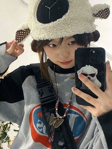 衛衣女長袖T恤華夫格插肩袖圓領寬松慵懶風時尚百搭上衣潮新款秋季薄款