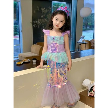 女童美人魚連衣裙2025新款人魚姬魚尾裙洋氣禮服裙兒童亮片公主裙