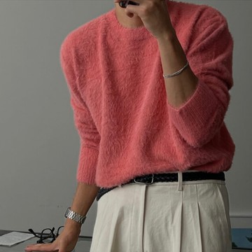 韓國 柔軟 安格拉 圓領 毛衣｜7色 男裝 針織 男生長袖