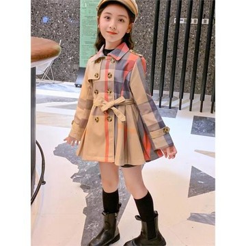 女童裙子套裝2026新款洋氣英倫格子外套風衣女孩洋氣韓版翻領上衣