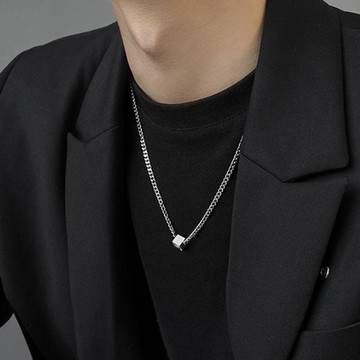 gelluna 醫療鋼迷你方塊簡約男女項鍊  銀色  50cm