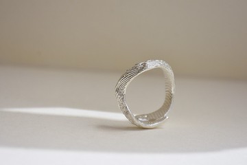 原創自然肌理純銀不規則波紋開口戒指
