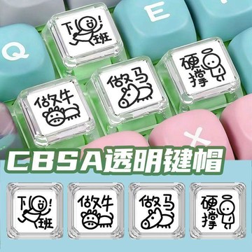 ⚡臺灣倉出⚡優選⭐打工人抽象必備透光鍵盤鍵帽單個替換 十字軸鍵盤通用按鍵DIY裝飾