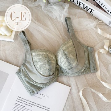 內衣【晨曦綻放】蕾絲包覆外月牙拉提機能內衣 C-E罩 (綠) #20381