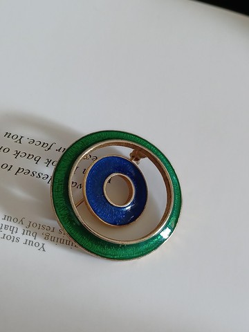 vintage jewelry Florenza  藍綠琺瑯同心圓典雅胸針