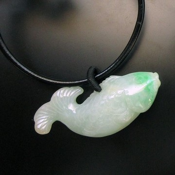 項鍊 簡潔古典 如意魚 白底青翡翠(緬甸玉)/雙面皆可配戴/
