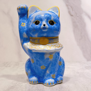 【青花富貴】日本清水燒招財貓 | 青体花 億万両