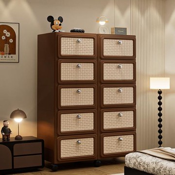 中古風收納柜抽屜式客廳多層零食儲物柜塑料兒童玩具整理置物柜子