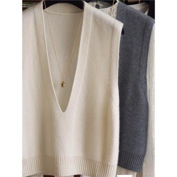 新款100%純羊毛V領加厚百搭羊絨馬甲寬松休閑疊穿無袖坎肩DYZL005