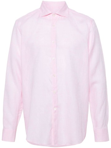 Canali - spread-collar linen shirt - men - Linen/Flax - L - Pink