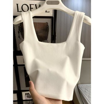 方領露背修身打底衫吊帶小背心女無袖T恤高腰顯瘦短款chic上衣夏