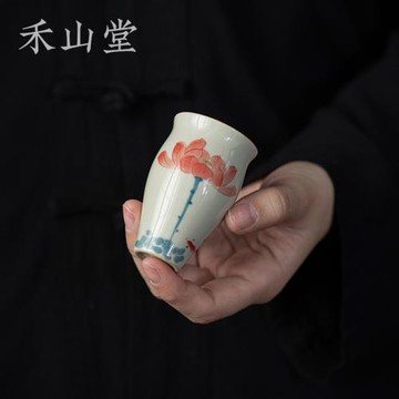 禾山堂草木灰主人杯品茗杯客人杯高端陶瓷女士精致茶杯手繪聞香杯