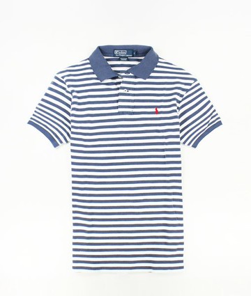 美國百分百【全新真品】Ralph Lauren RL 男 Polo衫 深藍 條紋 紅馬 上衣 外衣 網眼 貨付 M號