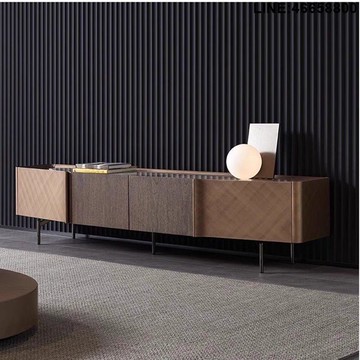 免運 開立發票 電視櫃 收納櫃 儲物櫃 落地櫃 背景櫃 意式輕奢電視櫃組合儲物實木金屬拉絲地櫃現代極簡客廳靠墻收納櫃 支持訂製