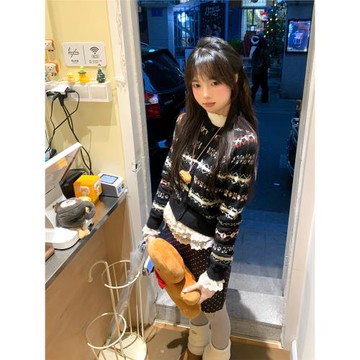 條紋撞色費爾島提花針織開衫女春季設計感純欲修身毛衣外套上衣