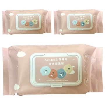 KeSHO 女性專用溼式衛生紙 粉色  3個  5.7g  70張