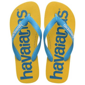 havaianas 哈瓦士 巴西人字拖 男款/女款 logomania 2 黃底藍字 涼鞋 拖鞋 夾腳拖 海灘鞋【南風百貨】