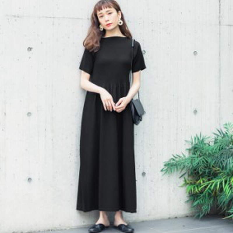 セール 2290円 1990円 メール便不可 ニットワンピース レディース ボートネック ロング丈 サマーニット リブ フレア 半袖 無地 22ss 通販 Lineポイント最大4 0 Get Lineショッピング