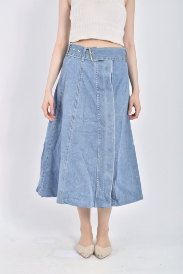 加購優惠(M) ajpeace丹寧牛仔質感排扣藍色綁帶長裙