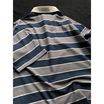 夏季潮牌條紋polo衫男士寬松翻領短袖上衣港風翻領t藍色灰色條t恤