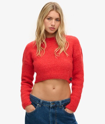 Superdry Women's Women's Vintage Textured Crop Knit Jumper Orange / Fire Sky Orange - Size: 10 Size: 6