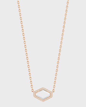 Bell Rose Gold Rock Crystal Hexagonal East-West Necklace with Diamond Border