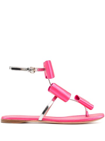 Giambattista Valli - bow-detail flat sandals - women - Leather/Leather/Fabric - 36 - Pink