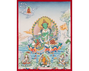 古董綠度母唐卡 - 啟蒙的象徵