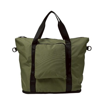 超級能裝+超級輕 日本KiU 371-906 綠色 大容量防水摺疊旅行袋, 底部獨立層, 行李箱桿插袋